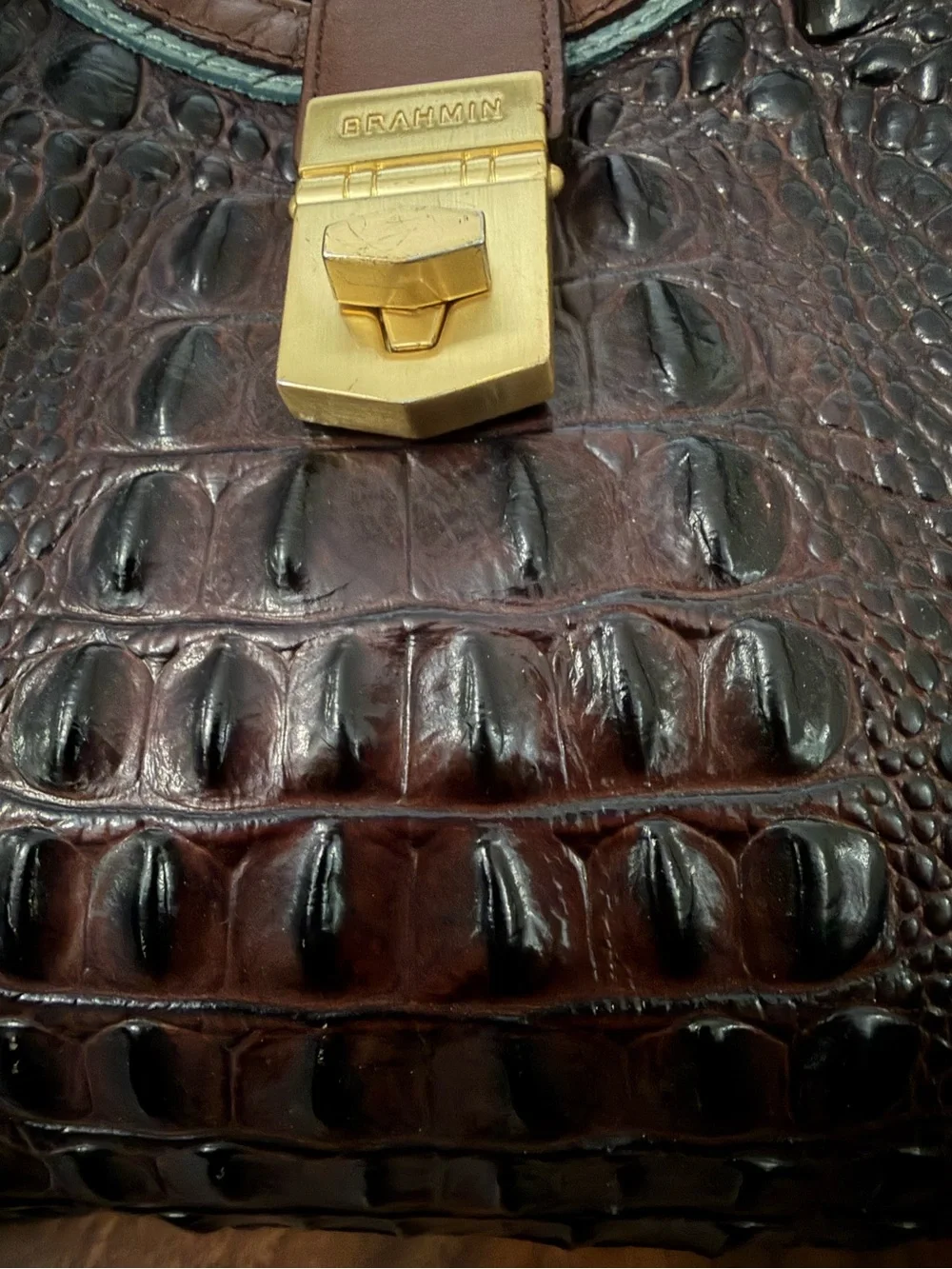 Brahmin Elisa Melbourne Croc Embossed Leather Footed Satchel Shoulder Strap